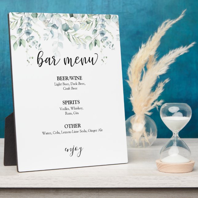 Zeichen des Bar Menüs - Eukalyptus Fotoplatte (Seite)