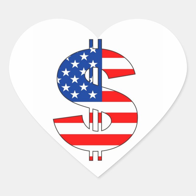 Zeichen für das Symbol des US-Dollars Herz-Aufkleber (Vorderseite)