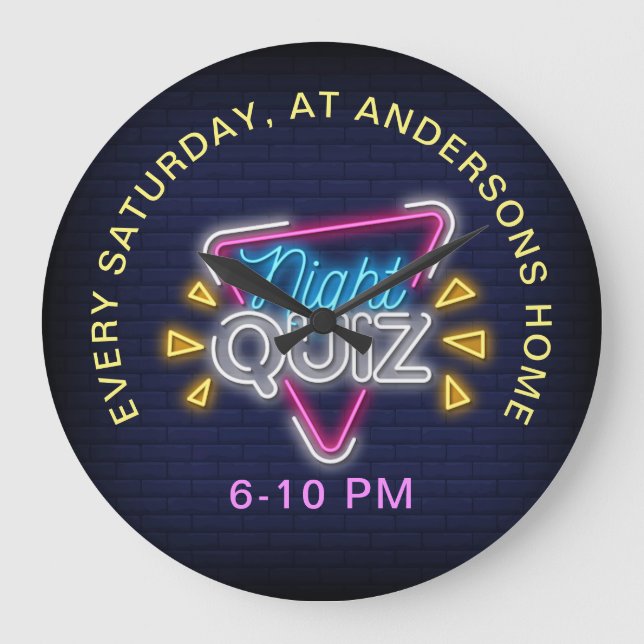 Zeichen für den Neonstil von Quiz-Nacht-Text Große Wanduhr (Vorderseite)