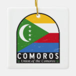 Zeichen für die Comoros-Fahne gestört Vintag Keramikornament<br><div class="desc">Komoren bedrücktes Emblem mit Fahne und Wappen.</div>