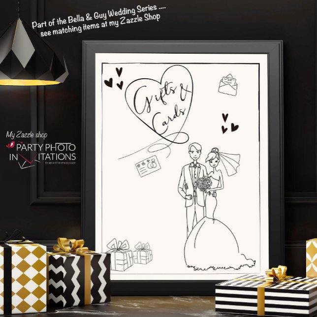 Zeichen für Hochzeitsgeschenke und Karten Poster (Bella and Guy Gifts and cards sign)