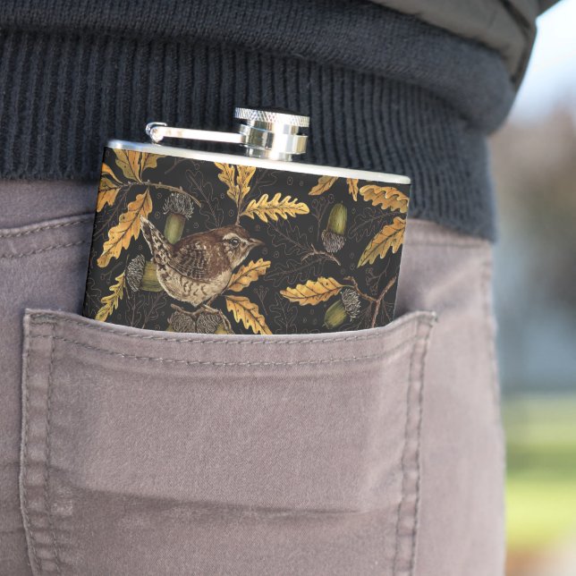 Zeichen und Eicheln auf schwarz Flachmann (Beispiel)