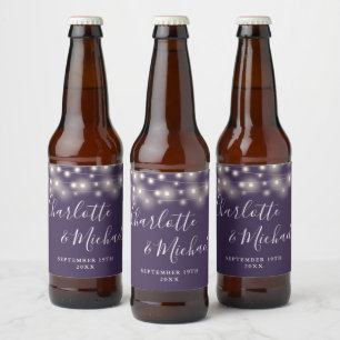 Zeichenketten-Signatur-Skript Lila Hochzeit Bierflaschenetikett