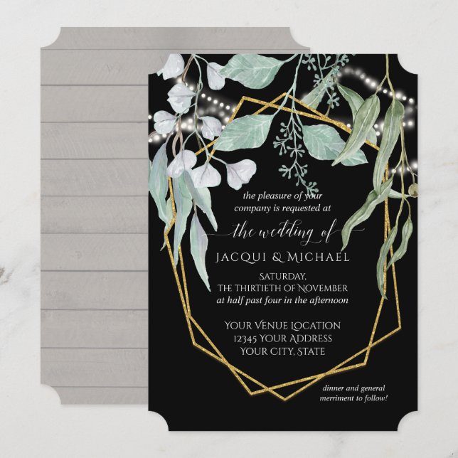 Zeichenleuchten Eukalyptus Geometrisches Holzwasse Einladung (Vorne/Hinten)