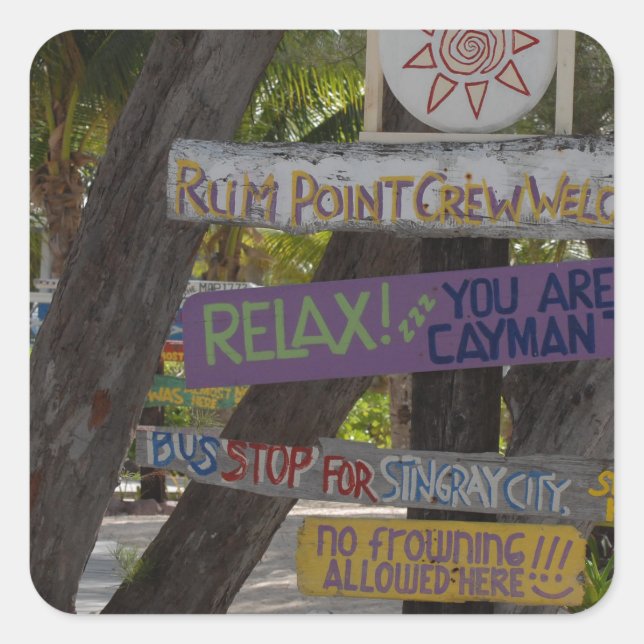Zeichenpost Rum Point Grand Cayman Quadratischer Aufkleber (Vorderseite)