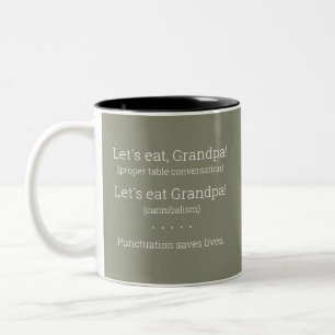 Zeichensetzung Rette Leben - Grammatikregel-Tasse Zweifarbige Tasse