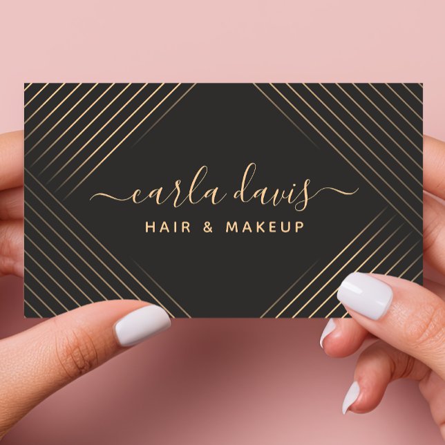 Zeichenskriptgeometrische Linien Schwarz und Gold Visitenkarte (Von Creator hochgeladen)
