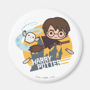 Zeichentrick Harry und Hedwig fliegen an Hogwarts  Magnet