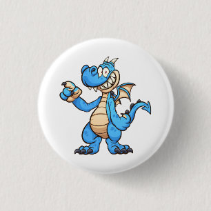 Zeichentrickfigur aus blauem Drachen stehend Button