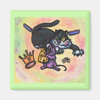 Zeichentrickillustration Katze Maus Käse Krone Wän Magnet