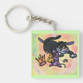 Zeichentrickillustration Katze Maus Käse Krone Wän Schlüsselanhänger