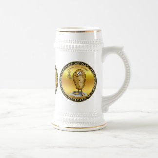 Zeichentrickkartoffel mit großen Augen 3 Bierglas