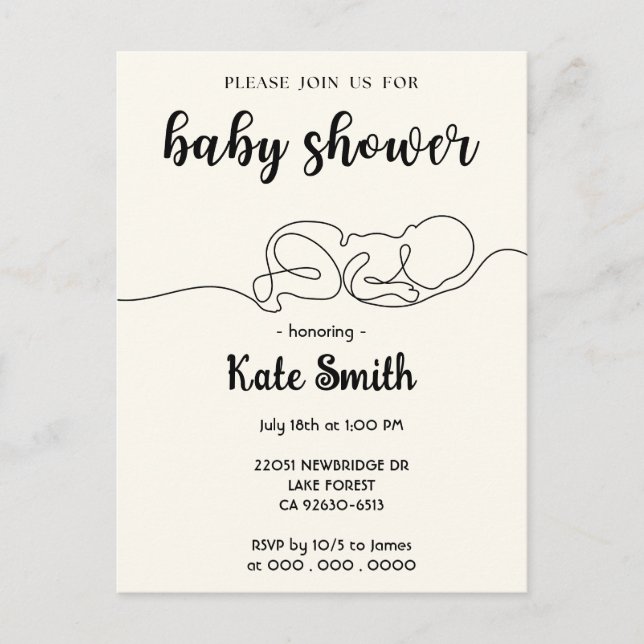 Zeichn Baby Minimalistisch Baby Dusche Postkarte (Vorderseite)