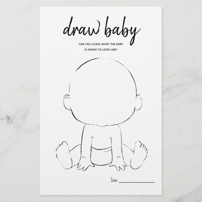 Zeichn Baby Minimalistisch Baby Shower Game (Vorderseite)