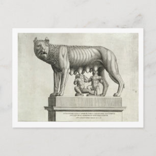 Zeichn der etruskischen Bronze des Wolfshügels Postkarte