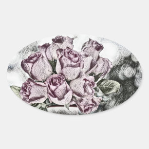 Zeichn der rosa Roseneimer Oval Stickers