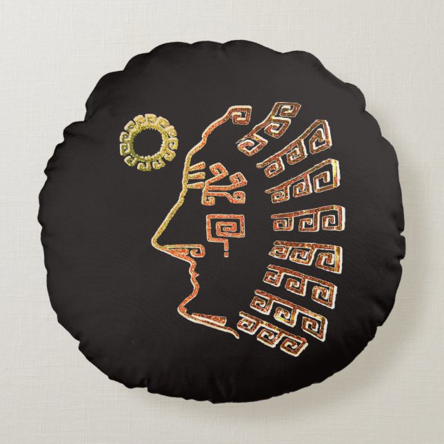 Zeichn der Silhouette Machu Picchu Rundes Kissen (Vorderseite)