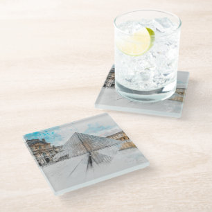 Zeichn der Wasserfarbe des Louvre Paris, Frankreic Glasuntersetzer