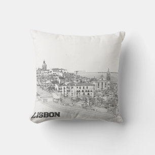 Zeichn des Bezirks Alfama in Lissabon Kissen