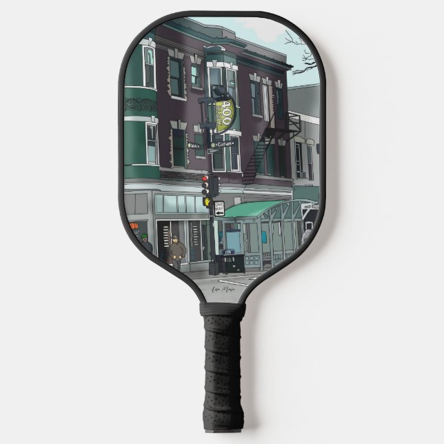 Zeichn des Stadtzentrums von Madison, Wisconsin Pickleball Schläger (Vorderseite)