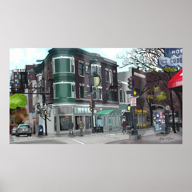 Zeichn des Stadtzentrums von Madison, Wisconsin Poster (Vorne)