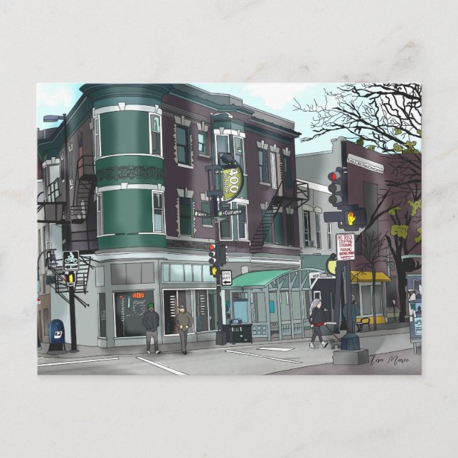 Zeichn des Stadtzentrums von Madison, Wisconsin Postkarte (Vorderseite)