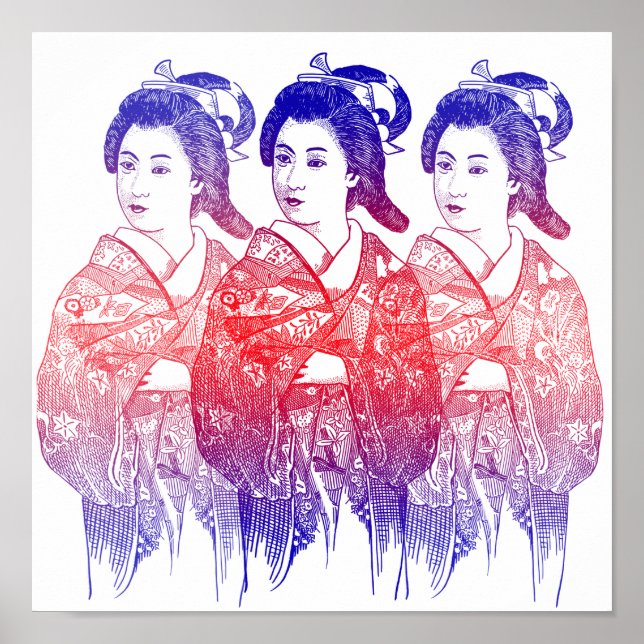 Zeichn einer Kimono-Dame Poster (Vorne)