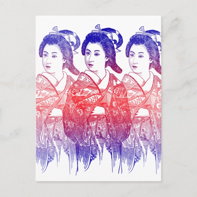 Zeichn einer Kimono-Dame Postkarte (Vorderseite)