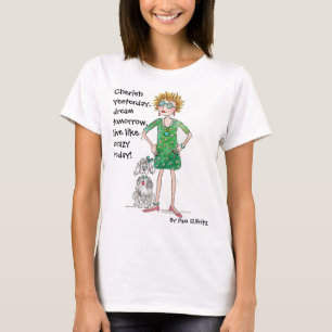 Zeichn einer sicheren jungen Dame mit freundlichem T-Shirt