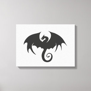 Zeichn einer Silhouette mit schwarzem Drachen Leinwanddruck
