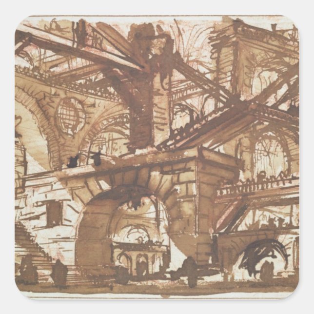 Zeichn eines imaginären Gefängnisses Quadratischer Aufkleber (Vorderseite)