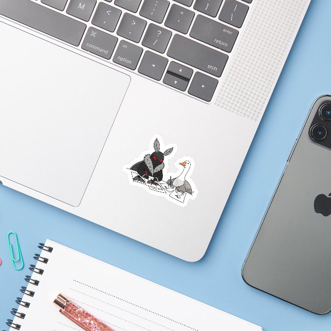 Zeichn mit Mond und Gans Aufkleber (Laptop mit iPhone)
