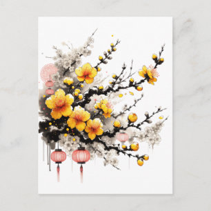 Zeichn von Hoa Mai Happy New Year Feiertagspostkarte