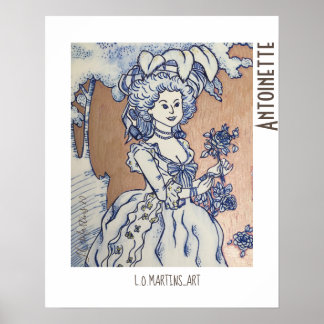 Zeichn von Marie Antoinette auf blauer Tinte Poster
