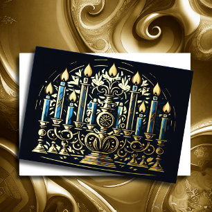 Zeichn von Menorah Hanukkah Gold Blue Folien Feiertagskarte