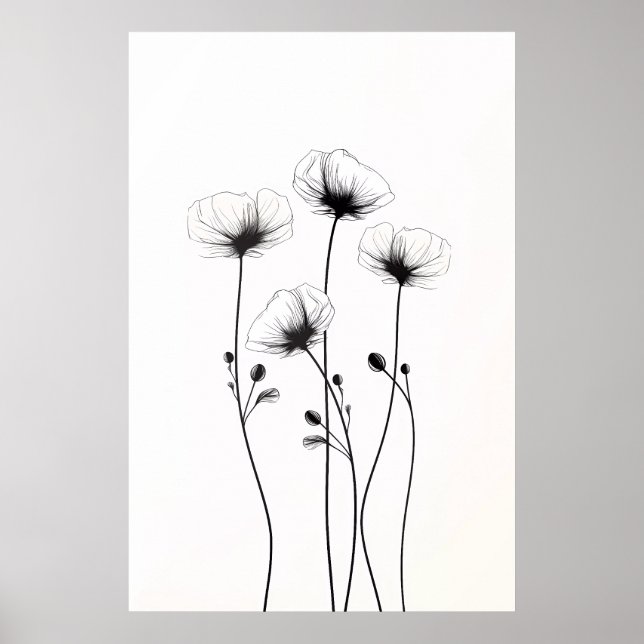 Zeichn von minimalistischen Blume in Schwarz und W Poster (Vorne)