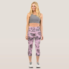 Zeichn von rosa Rosen Capri Leggings