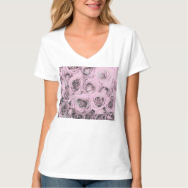 Zeichn von rosa Rosen T-Shirt