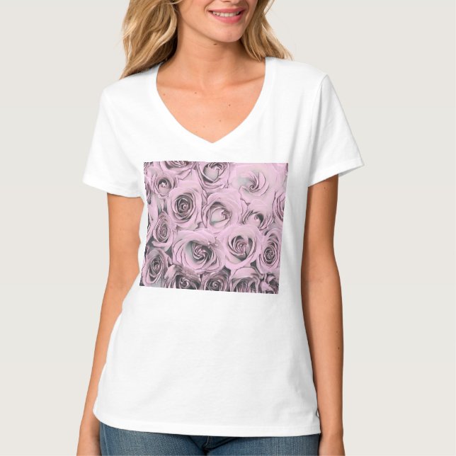 Zeichn von rosa Rosen T-Shirt (Vorderseite)