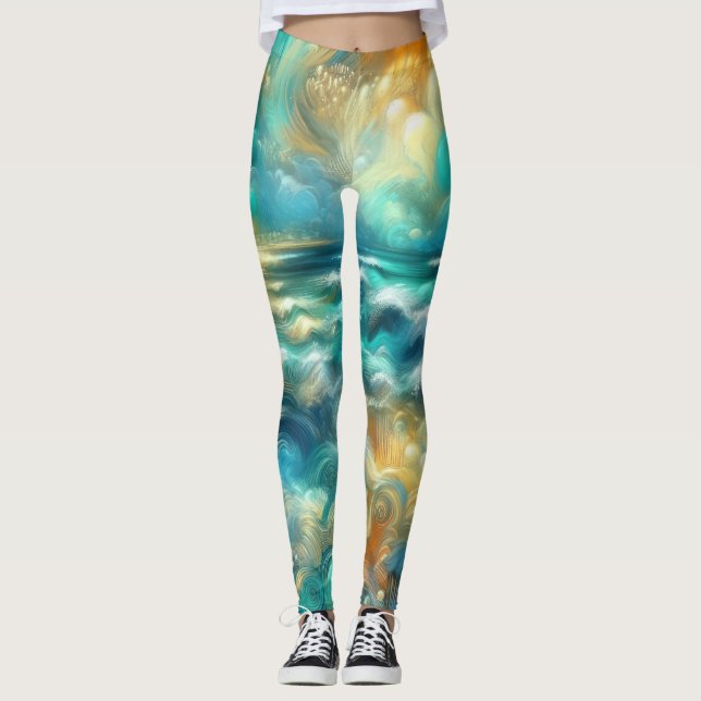 Zeichne Abstrakter Ozean Leggings (Vorderseite)