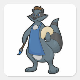 Zeichnen als Maler mit Pinsel Quadratischer Aufkleber