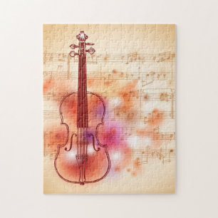 Zeichnen auf Watercolorhintergrund der Violine Puzzle