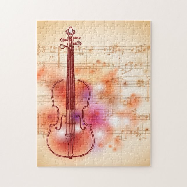 Zeichnen auf Watercolorhintergrund der Violine Puzzle (Vertikal)