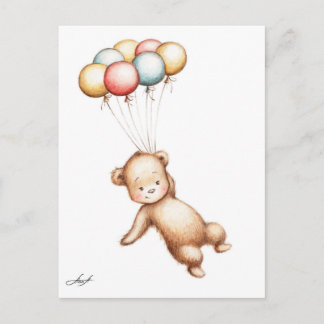 Zeichnen des Teddy-Bärnfliegens mit Ballonen Postkarte