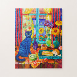 Zeichnen einer Katze auf Küchentisch nach Fenster Puzzle