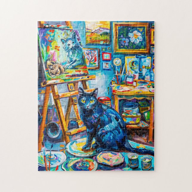 Zeichnen einer Katze im Maler-Studio Puzzle (Vertikal)