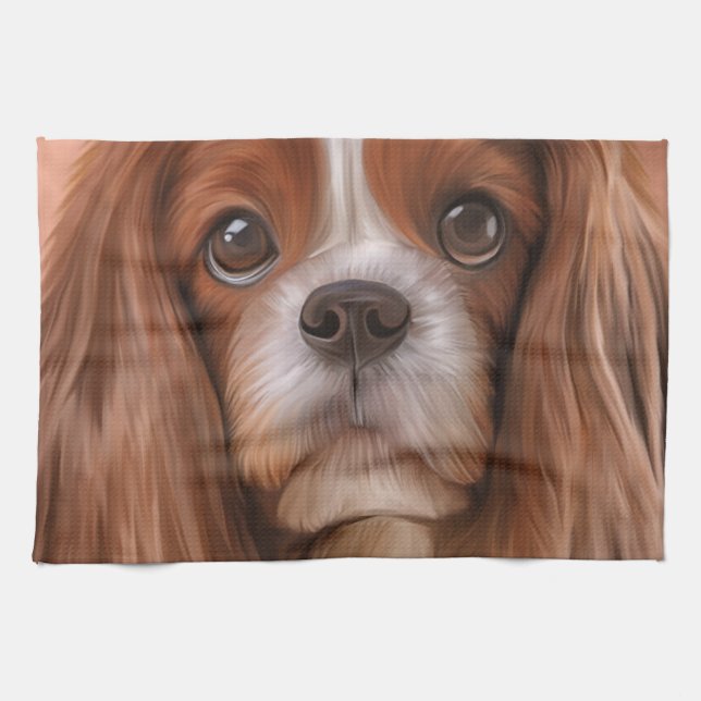 Zeichnen Hundeunbekümmerten Königcharles Spaniel Geschirrtuch (Horizontal)