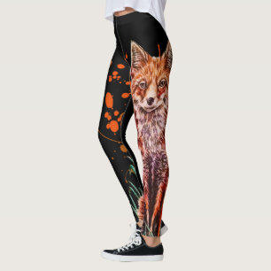 Zeichnen roter Fox-Tierkunst und der orange Farbe Leggings
