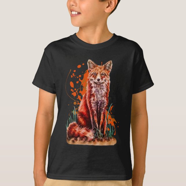 Zeichnen roter Fox-Tierkunst und der orange Farbe T-Shirt (Vorderseite)