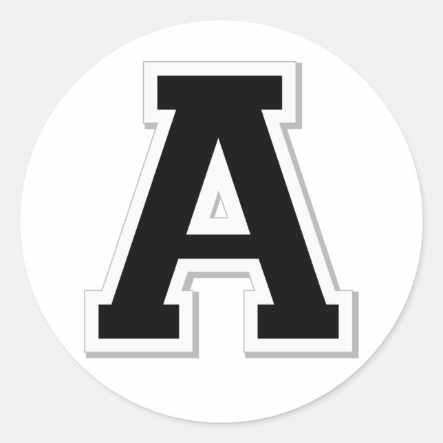 Zeichnen Sie den Anfangsbuchstaben A in schwarzen  Runder Aufkleber (Vorderseite)